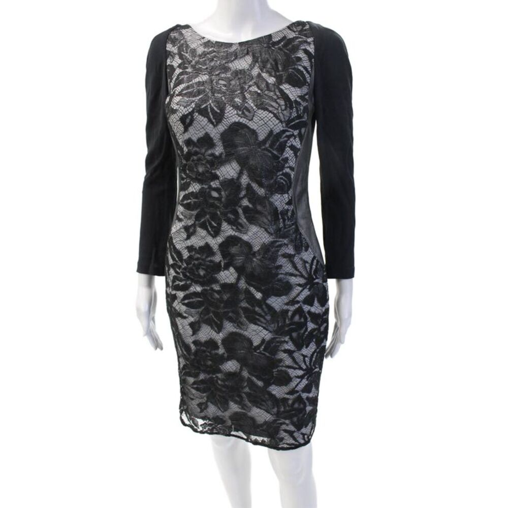 Azadeh Couture Women Bodycon Sheath Dress Black Floral Long Sleeve Size 4